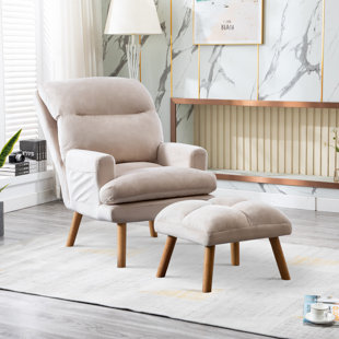 Deeda Upholstered 26 W Super Soft Accent Chair With Ottoman And Pocket 